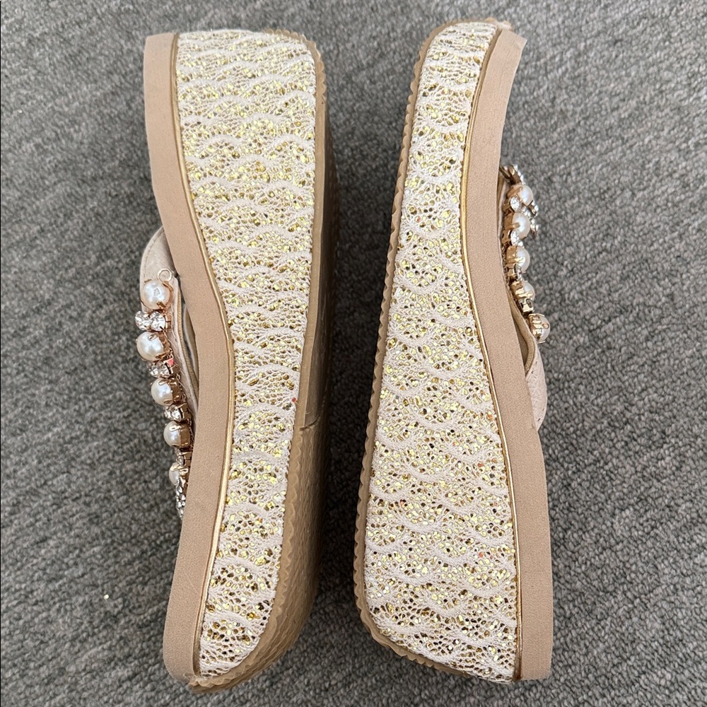 Volatile Beige Wedge Sandals with Rhinestone Accents - Picture 5 of 5